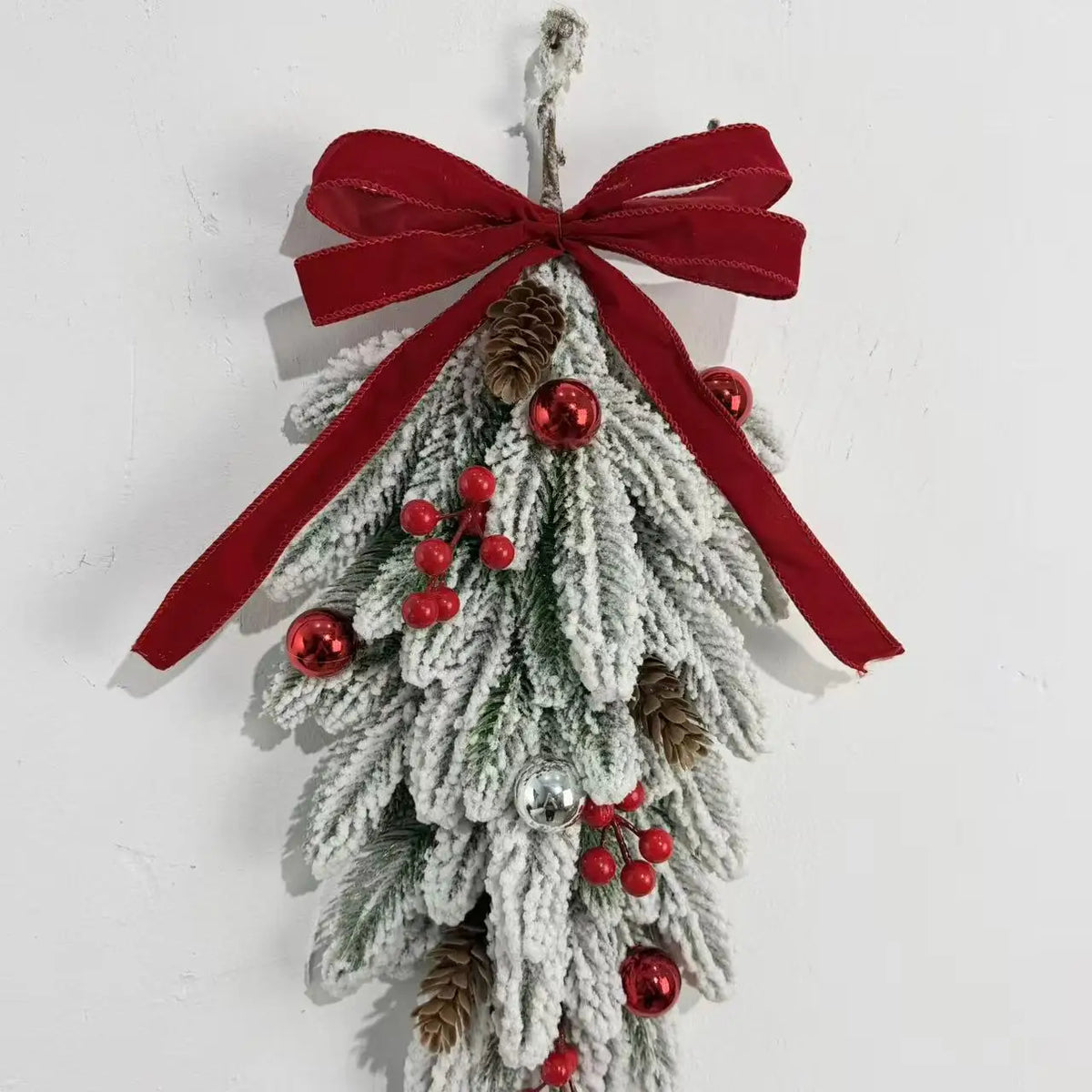 50cm LED Artificial Garland Stair Wreath Red Bow Knot Prelit Christmas Wreath Garland Pine/Bow for Front Door Wall Window Stair