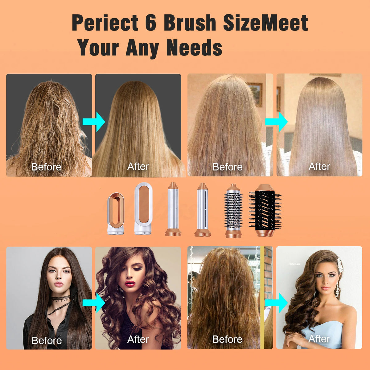 6 in 1 Hair Dryer Brush Detachable Blow Dryer Comb Ionic Hot Air Brush Hair Styling Tool Electric Thermal Brush Air Curler Wand