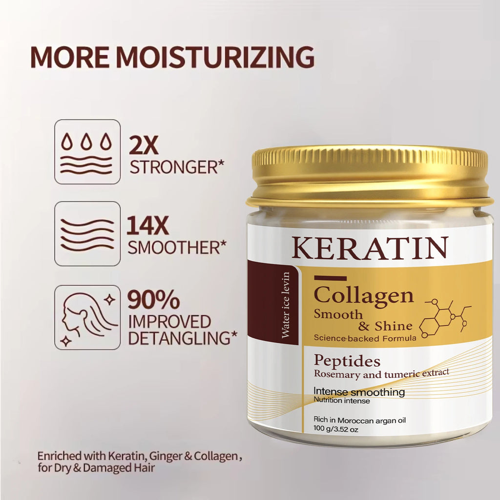Keratin Collagen Hair Mask with Peptides & Rosemary - Intense Smoothing & Shine for All Hair Types - Deep Conditioning Treatment