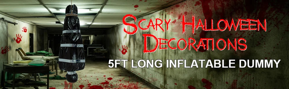 Horror Halloween Outdoor Decoration 59inch Creepy Corpse Props Set Scary Fake Bloody Body Bag Haunted House Hanging Decorations