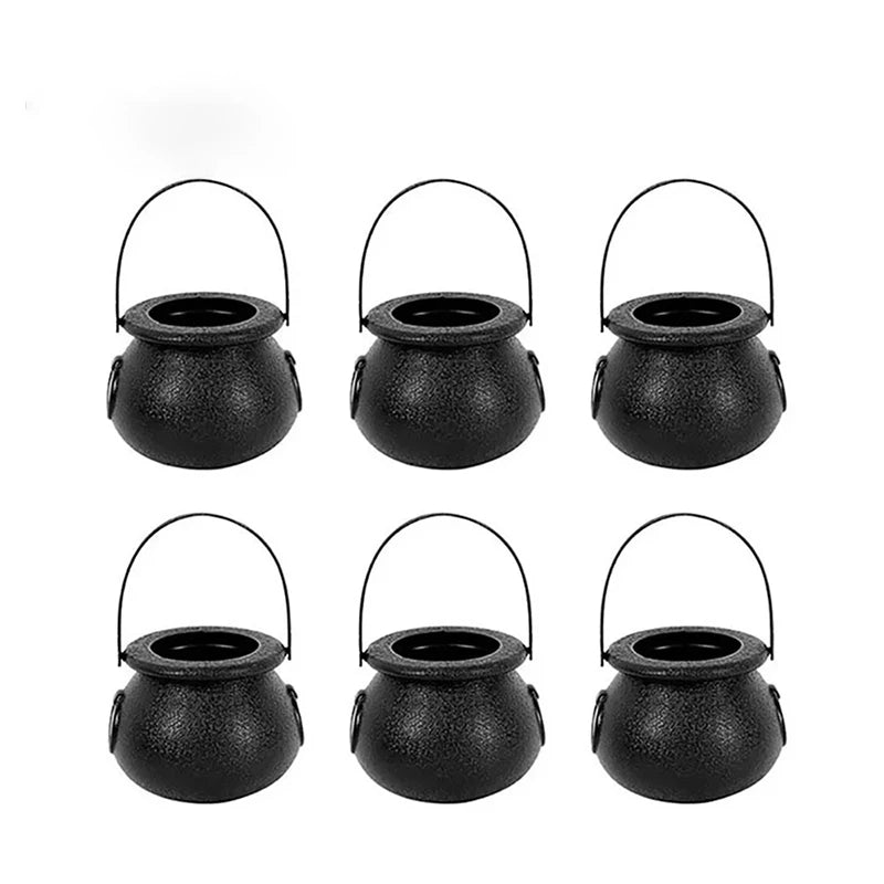 Halloween Witch Cauldron Decoration,Mini Black Plastic Witches Cauldron,Pumpkin Treat Bucket,Candy Basket,Trick Or Treat