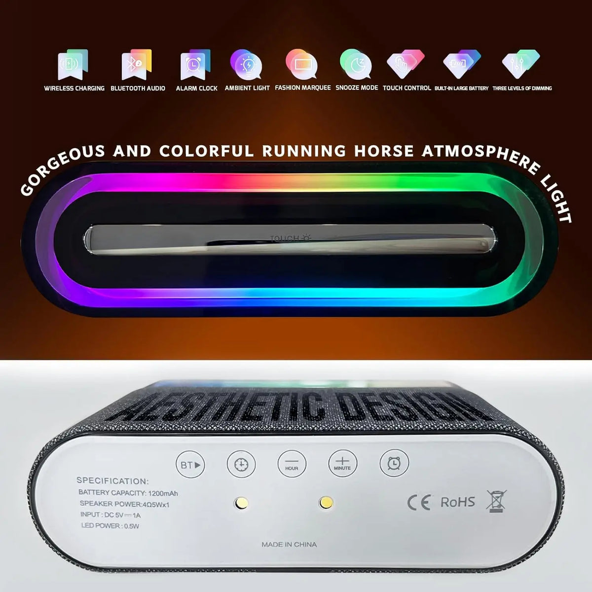 6-in-1 Bluetooth Alarm Clock – Wireless Charger, Speaker Night Light (3 Colors) for IPhone, Apple Watch, AirPods  iphone charger