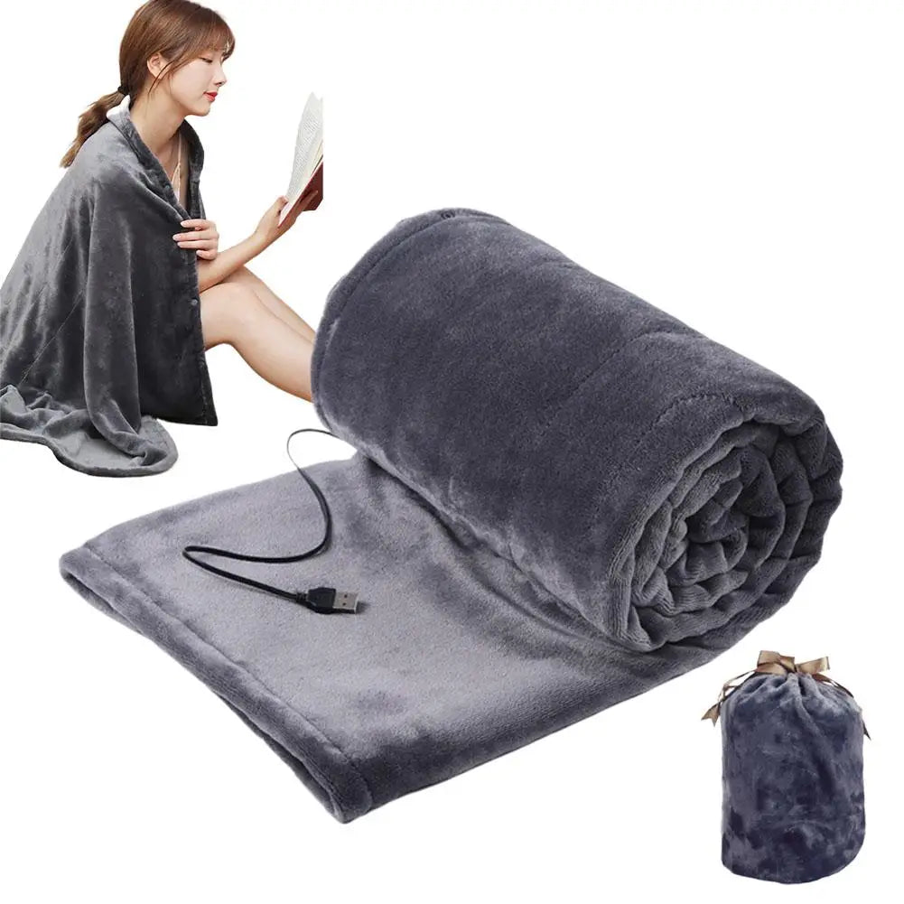 USB Heated Blanket With Storage Bag 160x85cm Coral Velvet Shawl Wearable Electric Blanket Winter Body Warmer for Home Office Car