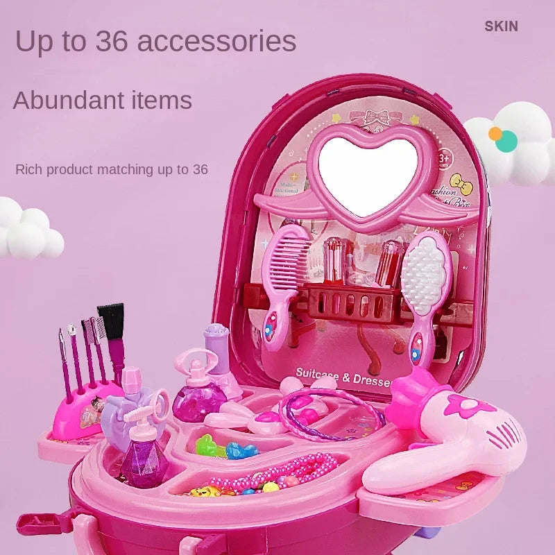 3 in 1 Kids Makeup Toy Set Girls Cosmetics Cosplay Princess Dresser case