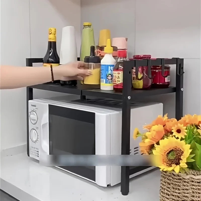 Retractable Microwave Oven Rack, Multi‑Tier Kitchen Countertop Storage Shelf for Rice Cooker Oven Small Appliances