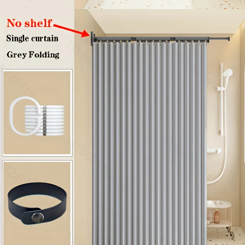 Foldable Shower Curtain with Hooks & Ties