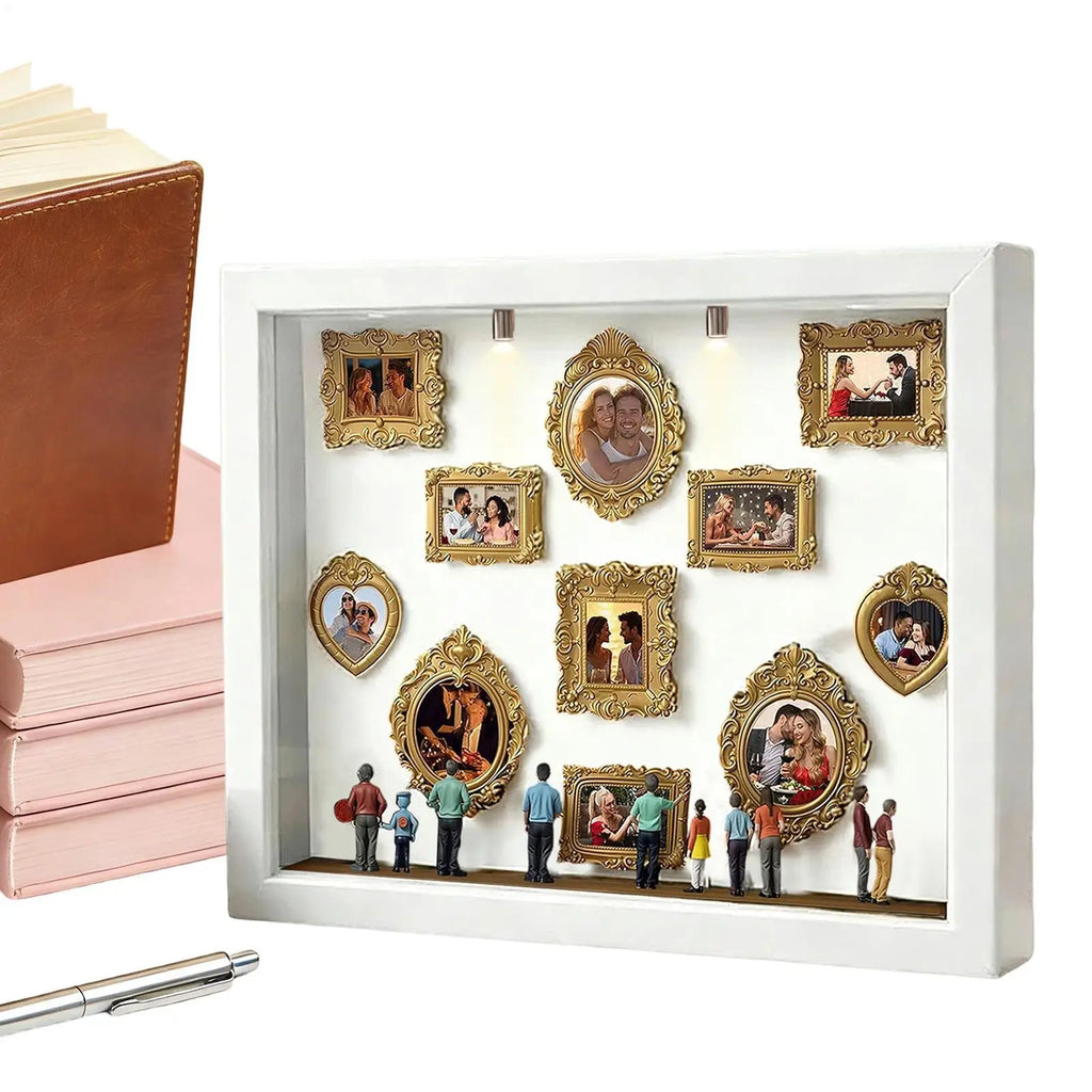 Memory Photo Display Case with  11 Pieces Miniature Photo Frame with 8 Figurines .
