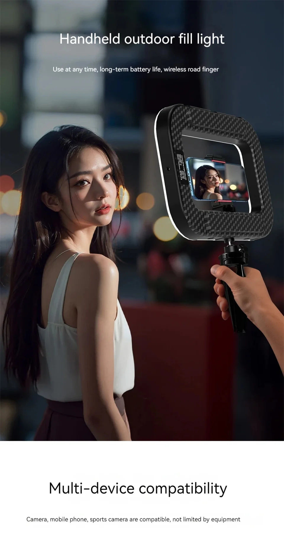 Roreta New Handheld Ring LED Rechargeable Portable Mobile Phone Live