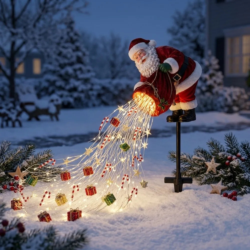 Santa LED Christmas Garden Lights, Flowing Light Effect Illuminated Decor, Waterproof Outdoor Ornament For Yard, Lawn, Pathway