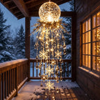 Crystal Waterfall Christmas Lights, LED Warm White Snowman Christmas Pendant Light with Crystal Snowflake Droplets Home Decor
