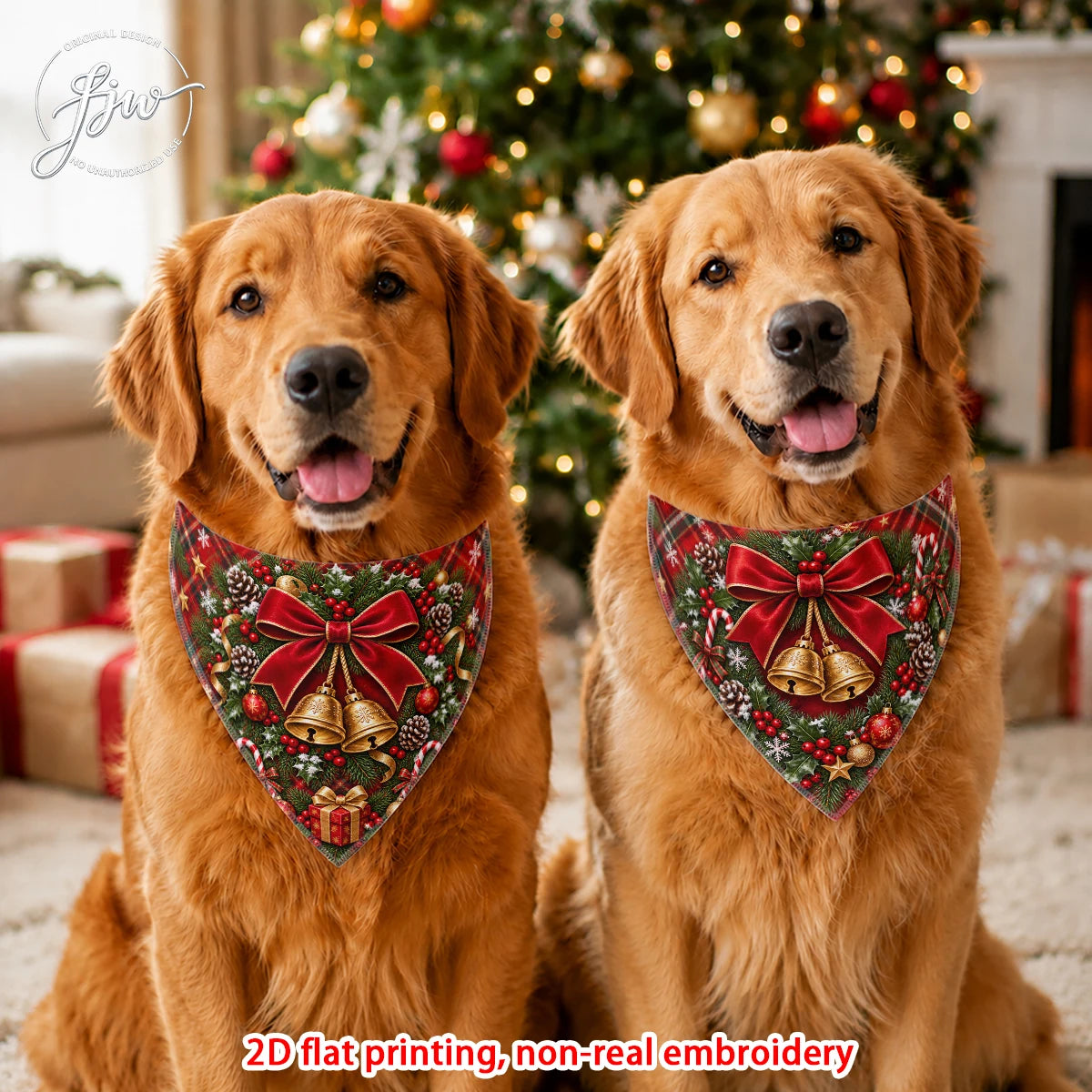 Christmas Dog Bandanas — 2 Pack, 60 × 30cm