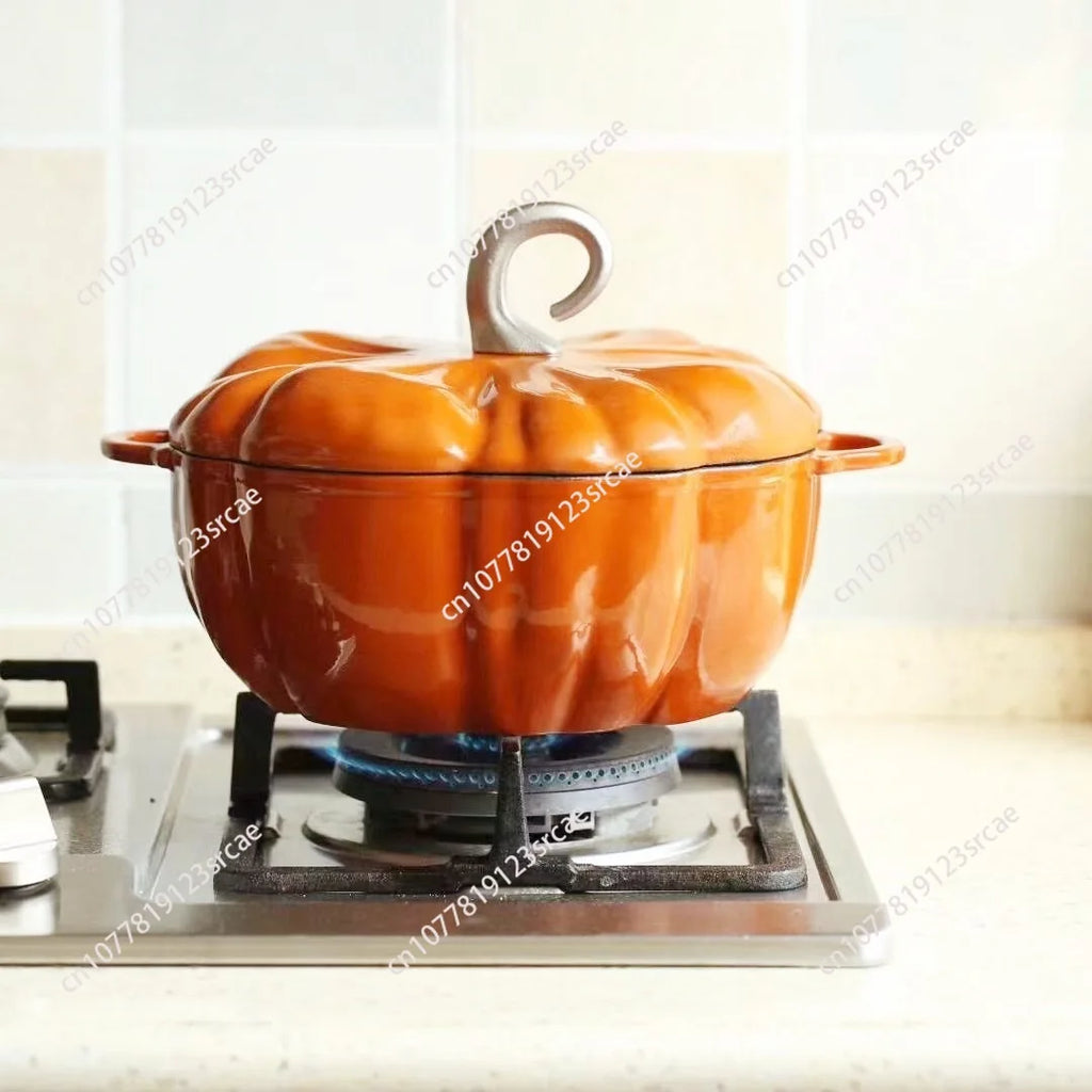 3.7L Enamel Coated Cookware Pumpkin Enameled Cast Iron Cooking Pot NonStick Enamel Pot Casserole Dish 12inch for All Heat Source