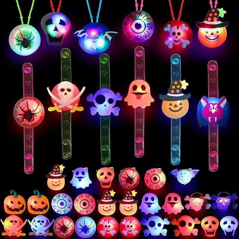 10/20/30PCS Glowing Halloween Pumpkin Ghost Bracelet Rings Night Decor Halloween Party Favor Festival Carnival Gifts Bag Fillers