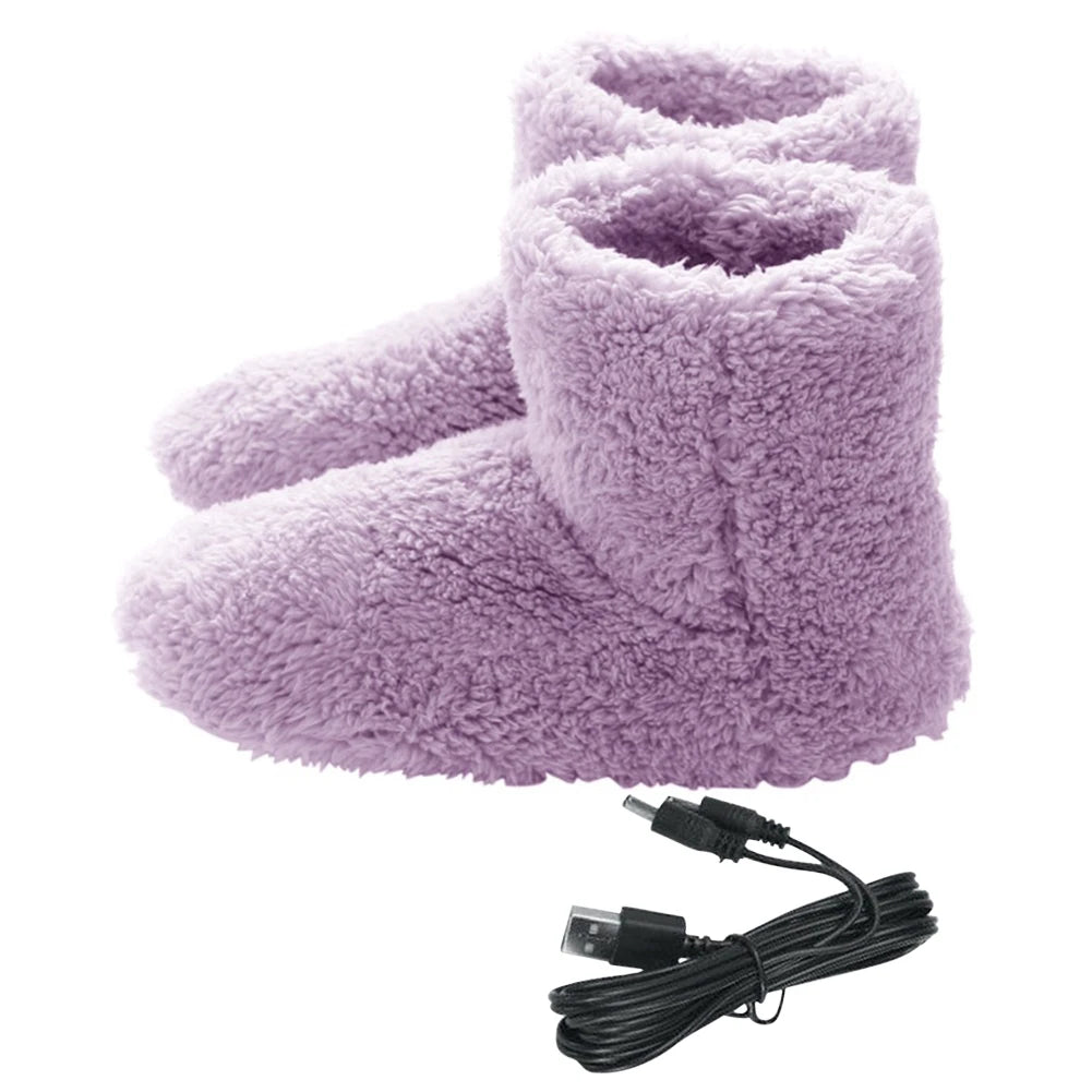 USB Electric Heating Shoes Men Women Winter Warm Snow Boots Electric Slippers Comfortable Plush Shoes Foot Warmer House Shoes