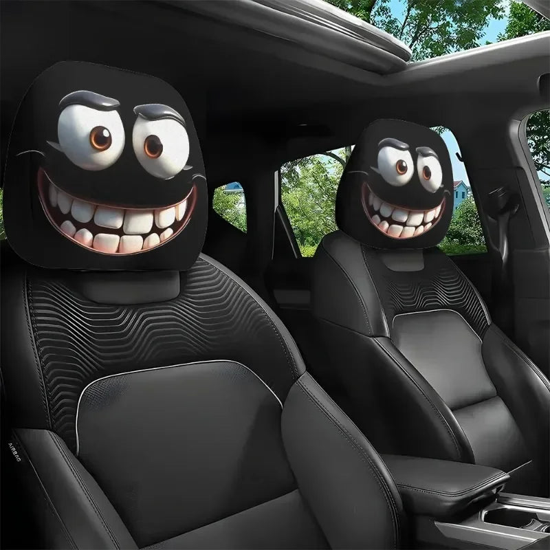 1/2pcs Funny Cartoon Eyes Car Headrest Covers Double-sided Universal Fit Car Headrest Covers for Auto Front Seat Rest Decoration