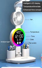 Rechargeable Led Table Lamp for Study Desk Lamp Reading Light Led Night Light with Fan Led Clock Dispaly Reading Desk Light