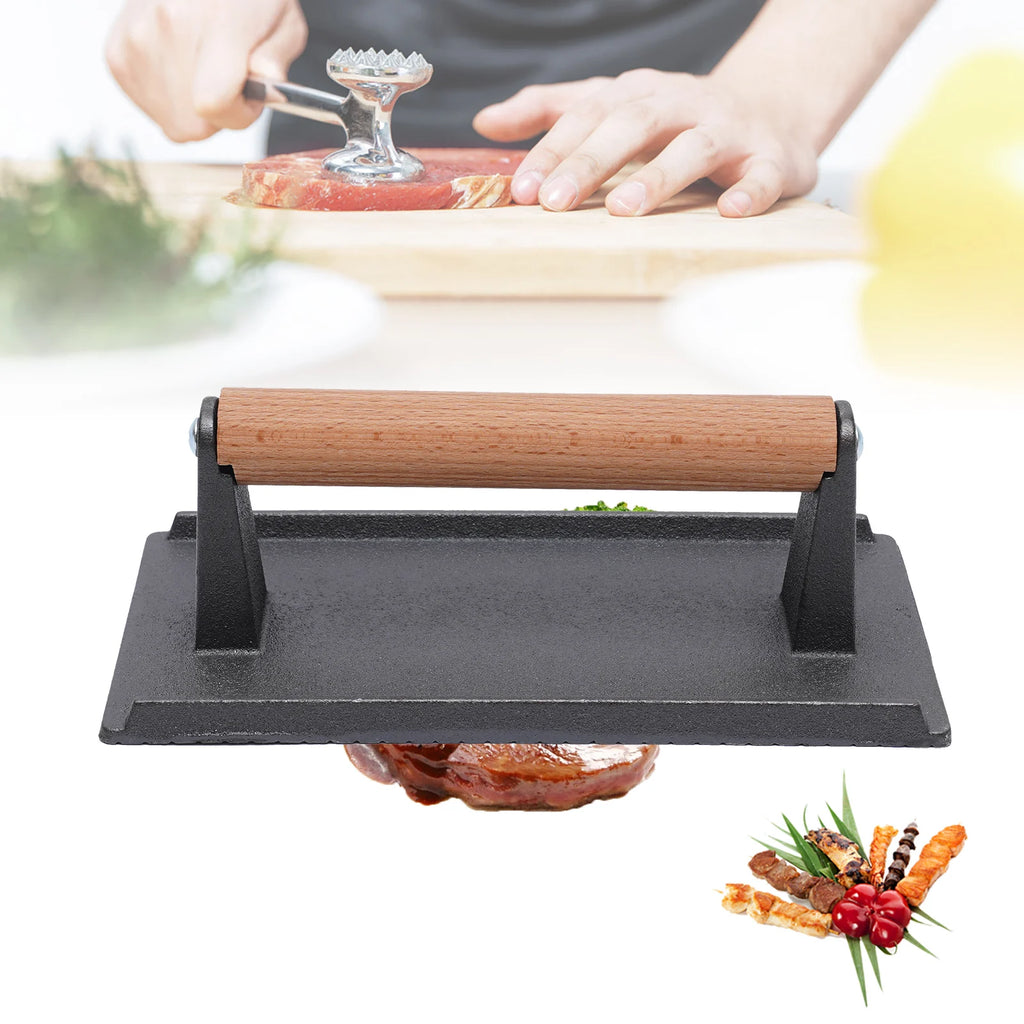 Meat Press with Wooden Handle Heavy Duty Grill Press Non-stick