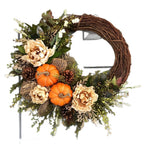 Autumn Door Wreath with Pumpkin Maple Leaf Eucalyptus Berries for Harvest Thanksgiving Season Wall Decor 45cm Orange