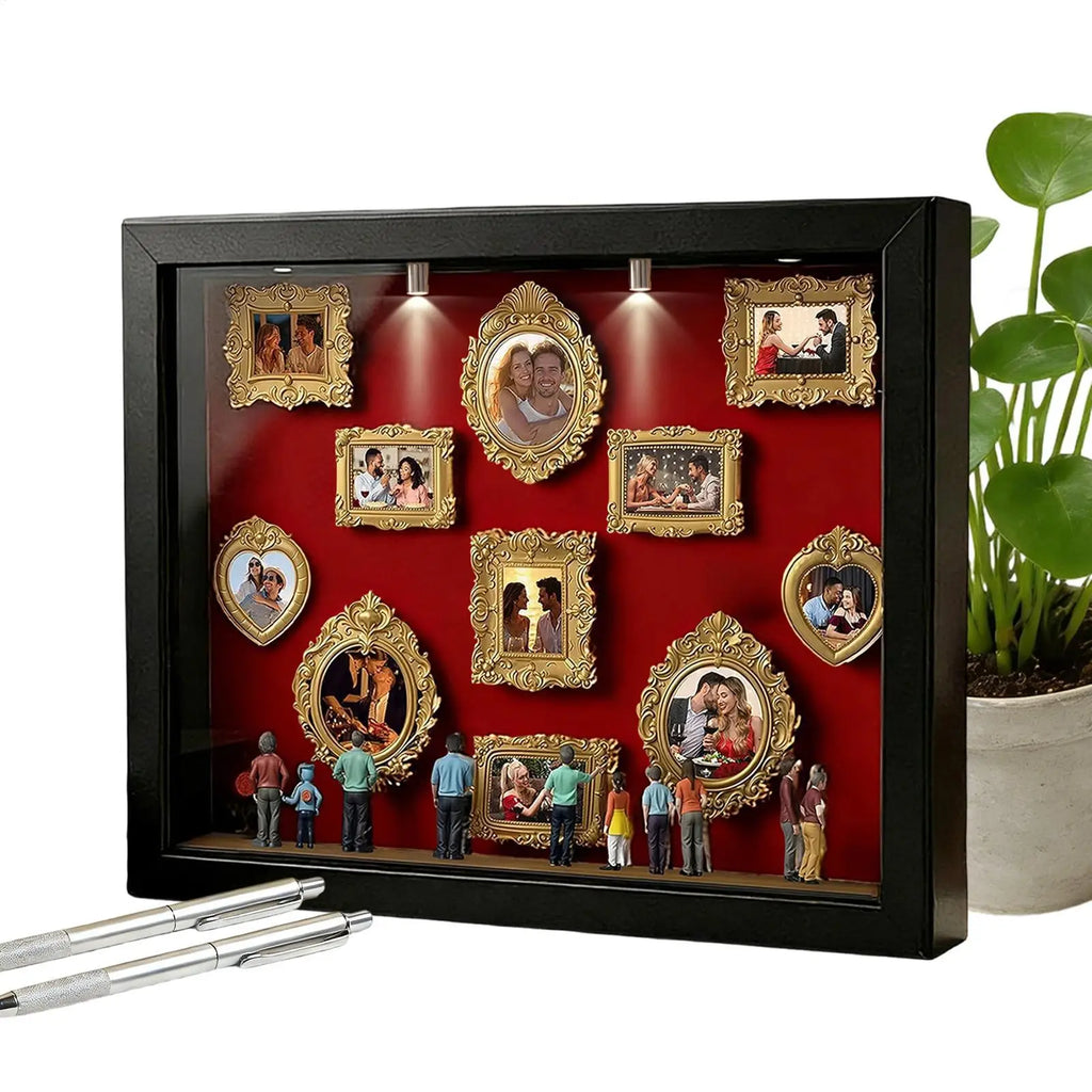 Memory Photo Display Case with  11 Pieces Miniature Photo Frame with 8 Figurines .