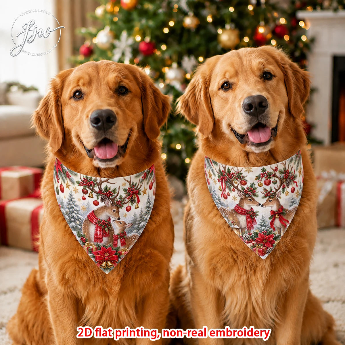 Christmas Dog Bandanas — 2 Pack, 60 × 30cm