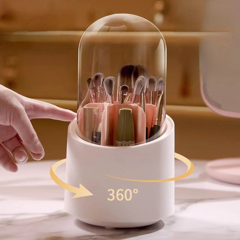 Makeup Brush Holder with Lid 360 Rotating   Storage Box for Dressing Table