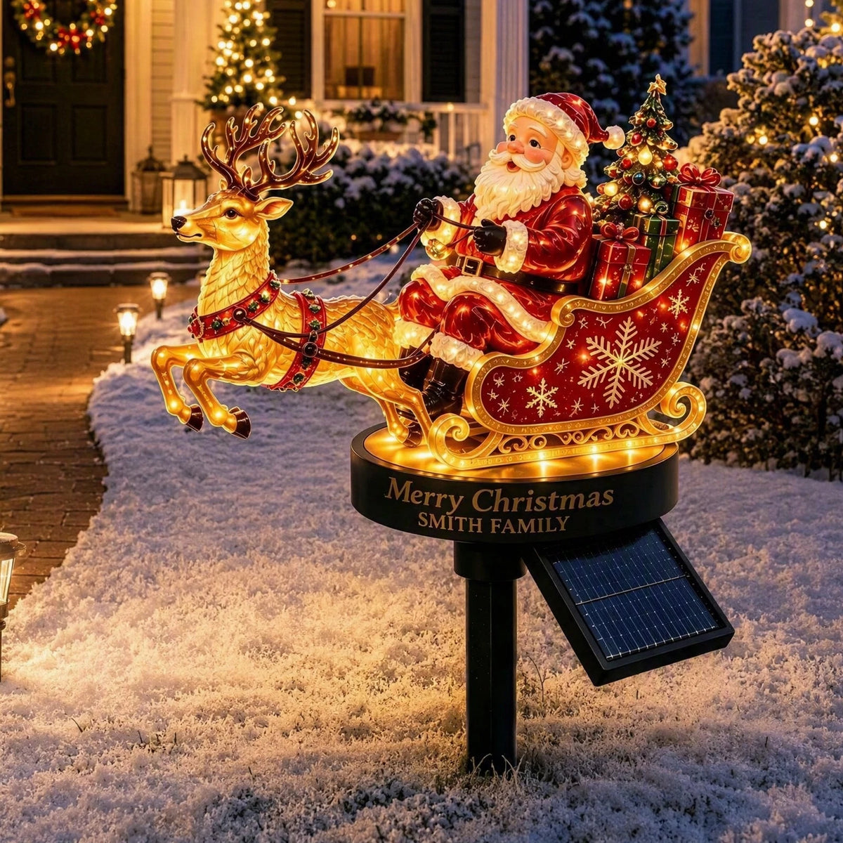 Solar Santa Claus Reindeer Sleigh Yard Stake Light Christmas Outdoor Garden Stake Light Ornament Festive Holiday Decoration