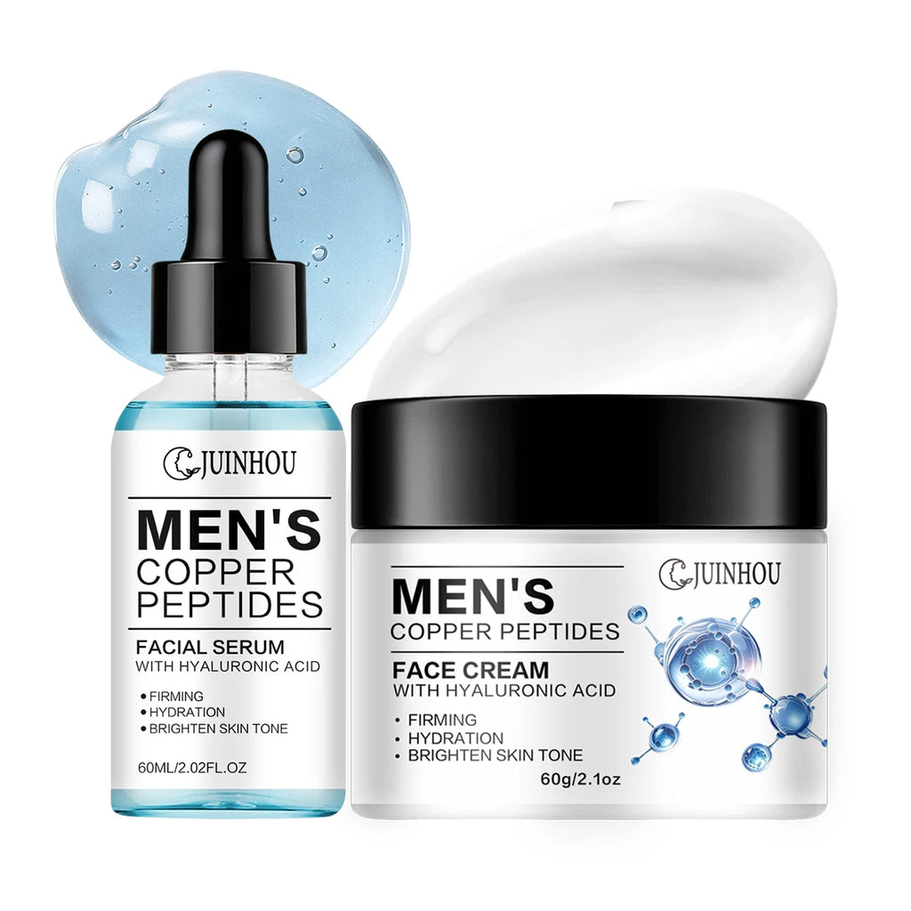 JUINHOU Men Face Serum&Cream Kit Copper Peptide Hyaluronic Acid Hydrating Firming Soothe Rough Skin Revitalize Dull Skin Man Day