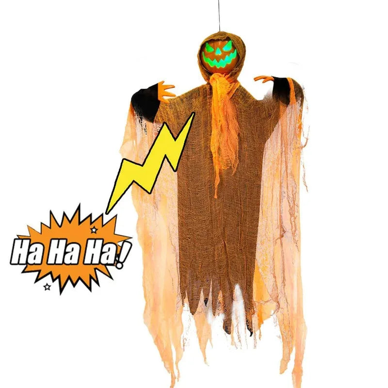 Halloween Decoration Luminous Demon Pumpkin Scarecrow Hanging Ornaments Turned Head Pumpkin Halloween Horror Home Decor Yard
