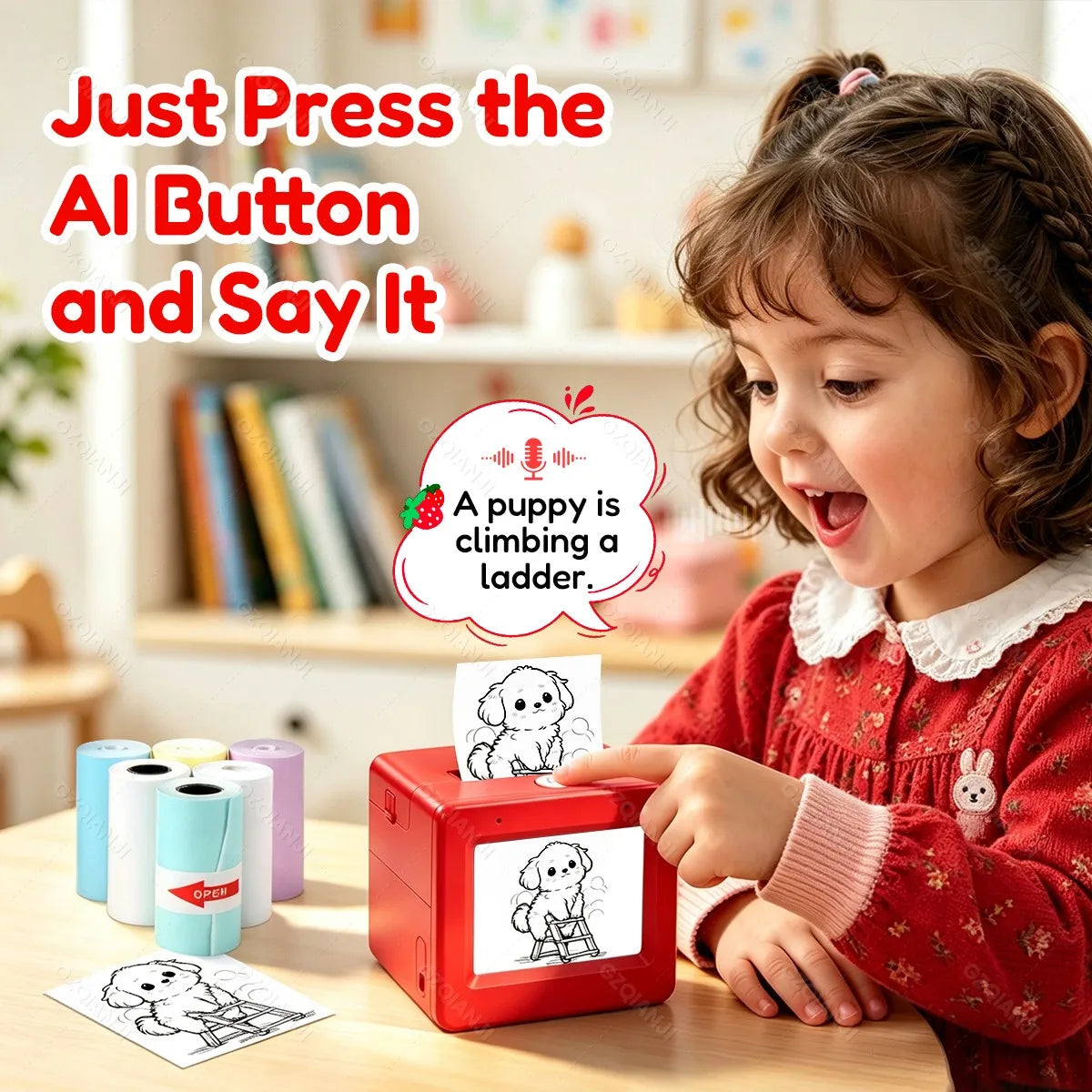 AI Voice Smart Thermal Printer! 58mm Mini Portable Bluetooth Photo Sticker Picture Print Device Fun Print with White Color Paper