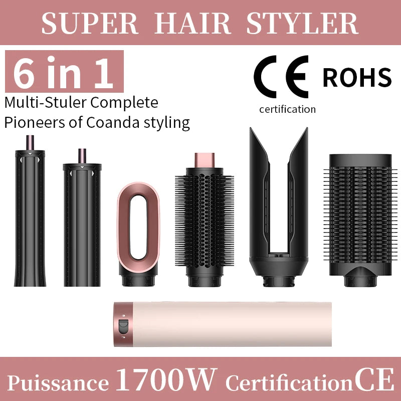 1700W New 6-in-1 Hair Styler Hot Air Brush Multi-Functional Dry Straighten Curl Salon  Home Use Hair Styling Tool