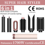 1700W New 6-in-1 Hair Styler Hot Air Brush Multi-Functional Dry Straighten Curl Salon  Home Use Hair Styling Tool