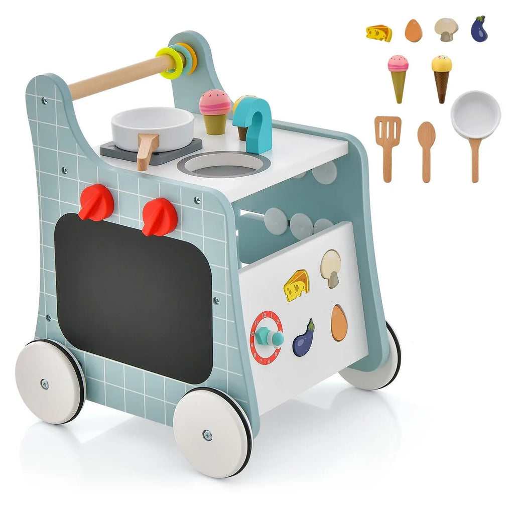 DORTALA 6-in-1 Wooden Baby walker Activity Kitchen