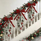 50cm LED Artificial Garland Stair Wreath Red Bow Knot Prelit Christmas Wreath Garland Pine/Bow for Front Door Wall Window Stair