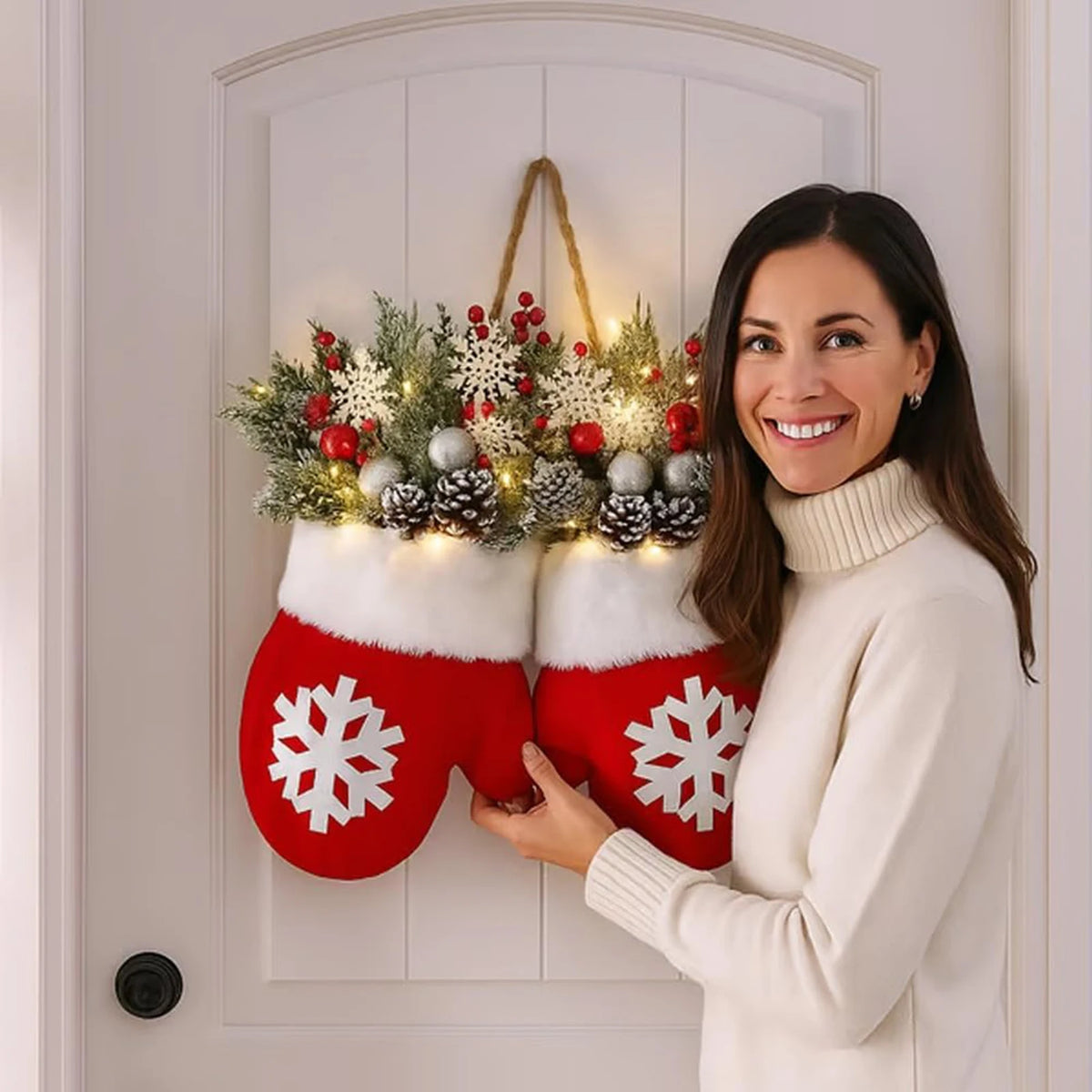 2026 Christmas Garland Creative Glove Shaped Wreath Window Door Garden Gate Decorative Hanging Holiday Party Decor Door Sign