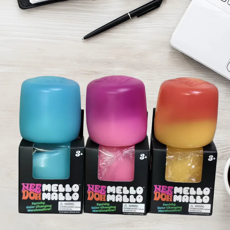 New Needoh Mello Mallo Uv Light Reactive Squish Toy Marshmallow Texture Slow Rising Squeeze Fidget Toy Sunlight Color Change
