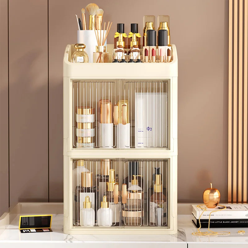 3 to 4-Tier Foldable Makeup Organizer with Drawer Function— Storage