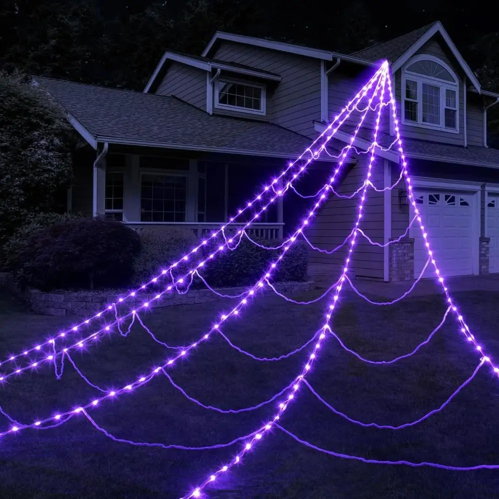 8 Modes Halloween Spider Web Lights Glow Waterproof Halloween Spider 5m web