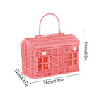 Imitation Rattan House Shaped Basket With Lid Handle Decorative Hand Woven Shelf Portable  Organizer Home Decor Storage Baskets