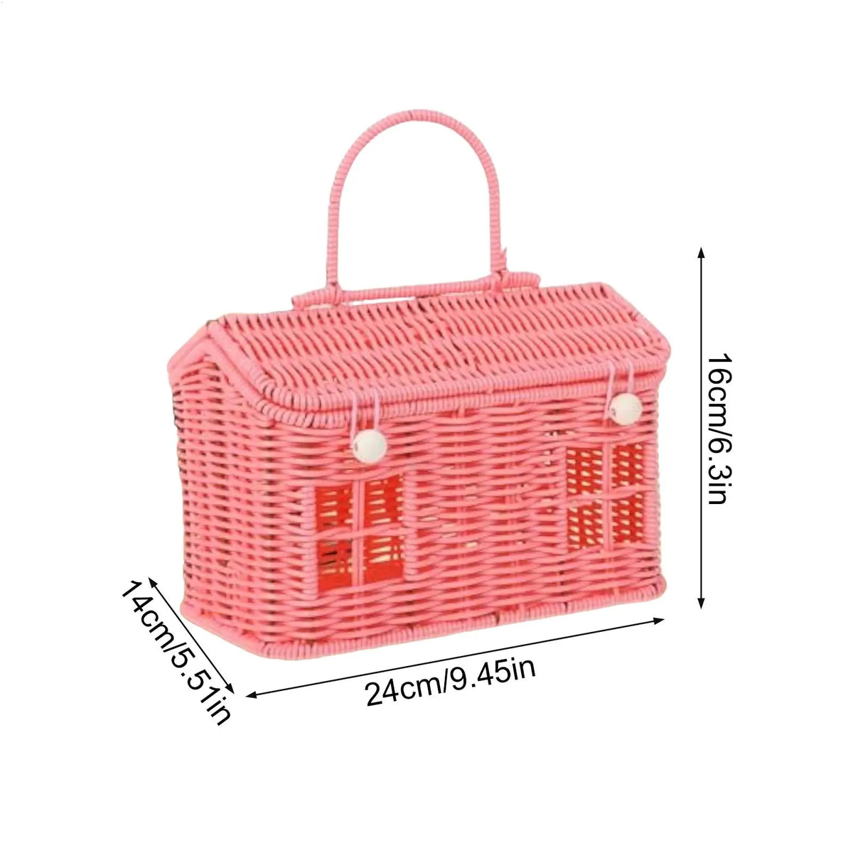 Imitation Rattan House Shaped Basket With Lid Handle Decorative Hand Woven Shelf Portable  Organizer Home Decor Storage Baskets