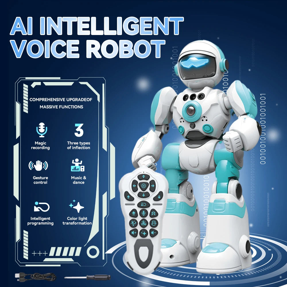 Kids Smart Voice Interaction Robot Blue Plastic Intelligent Robot