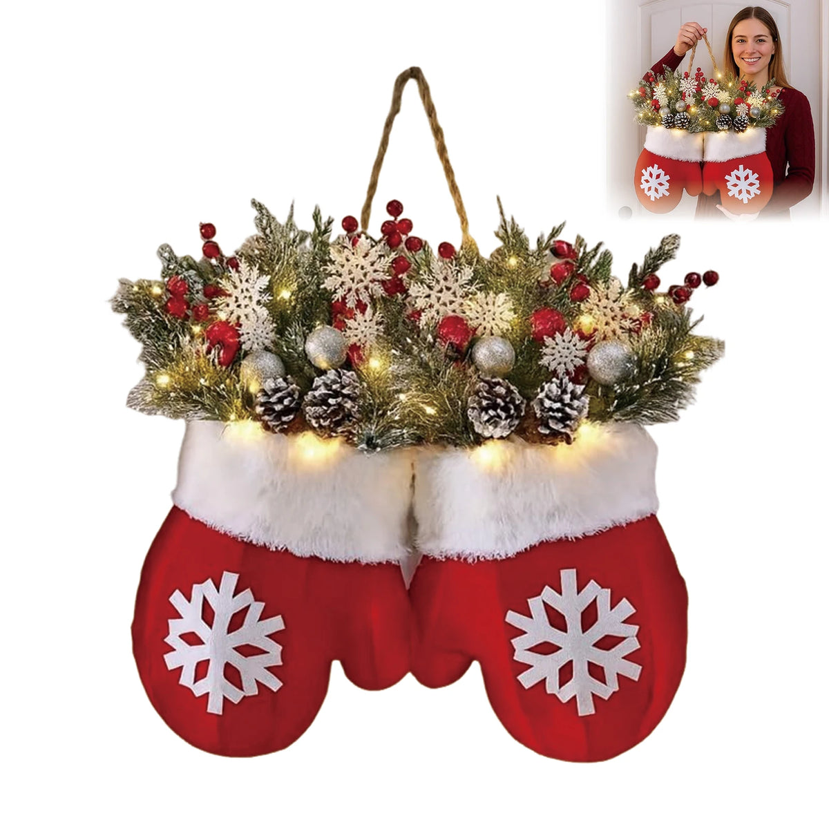 2026 Christmas Garland Creative Glove Shaped Wreath Window Door Garden Gate Decorative Hanging Holiday Party Decor Door Sign