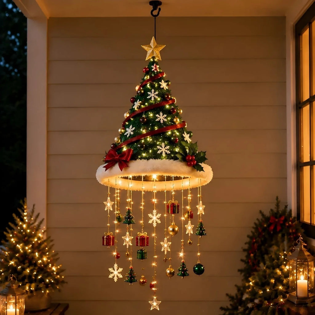 Christmas Santa Hat Chandelier DIY Lighted Hanging Chandelier Xmas Ornaments Glow in the Dark New Year Festive Party Decoration