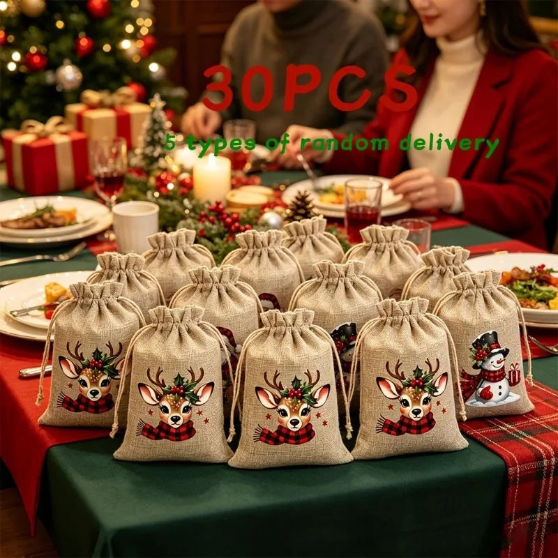 5/12 Pack Christmas Burlap Gift Bags Reusable Drawstring 5 Designs