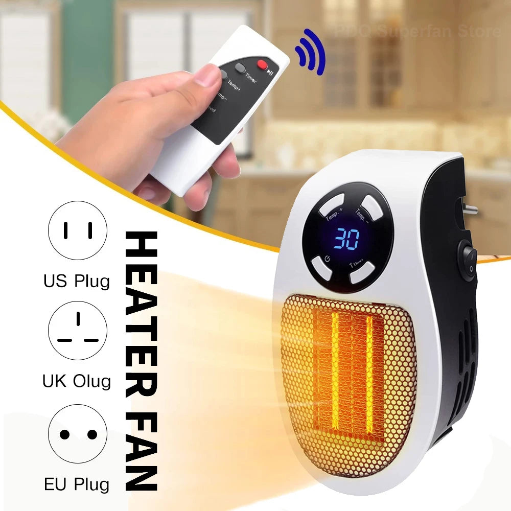 Plug In Electric Heater 500W Portable Room Heater Remote Control Mini Radiator Heating Stove Home Appliance Warmer