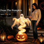 Swirling Ghost Pumpkin Yard Lamp, Lighted Spooky Ghost Ghost Pumpkin Decor
