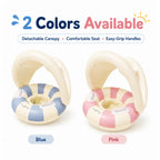 Baby Swim Ring Inflatable Summer Pool Float Seat with Canopy Sunshade Handles Cartoon Swimming Ring for Boys Girls Toddler 40lbs