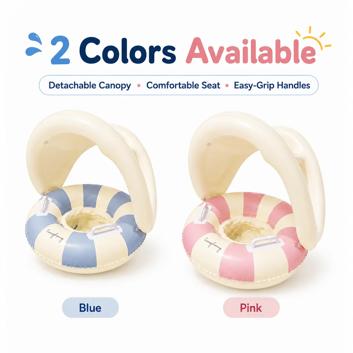 Baby Swim Ring Inflatable Summer Pool Float Seat with Canopy Sunshade Handles Cartoon Swimming Ring for Boys Girls Toddler 40lbs