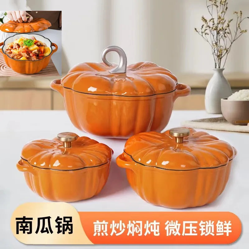 Enamel Coated Cookware Pumpkin Enameled Cast Iron Cooking Pot NonStick Enamel Pot Casserole Dish  for All Heat Source