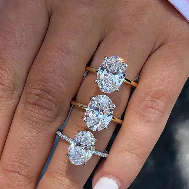 1-3CT Moissanite D Color VVS Diamond Women's Oval Radiant Ring S925 Silver Ring Plated White Gold Jewelry Rings for Women