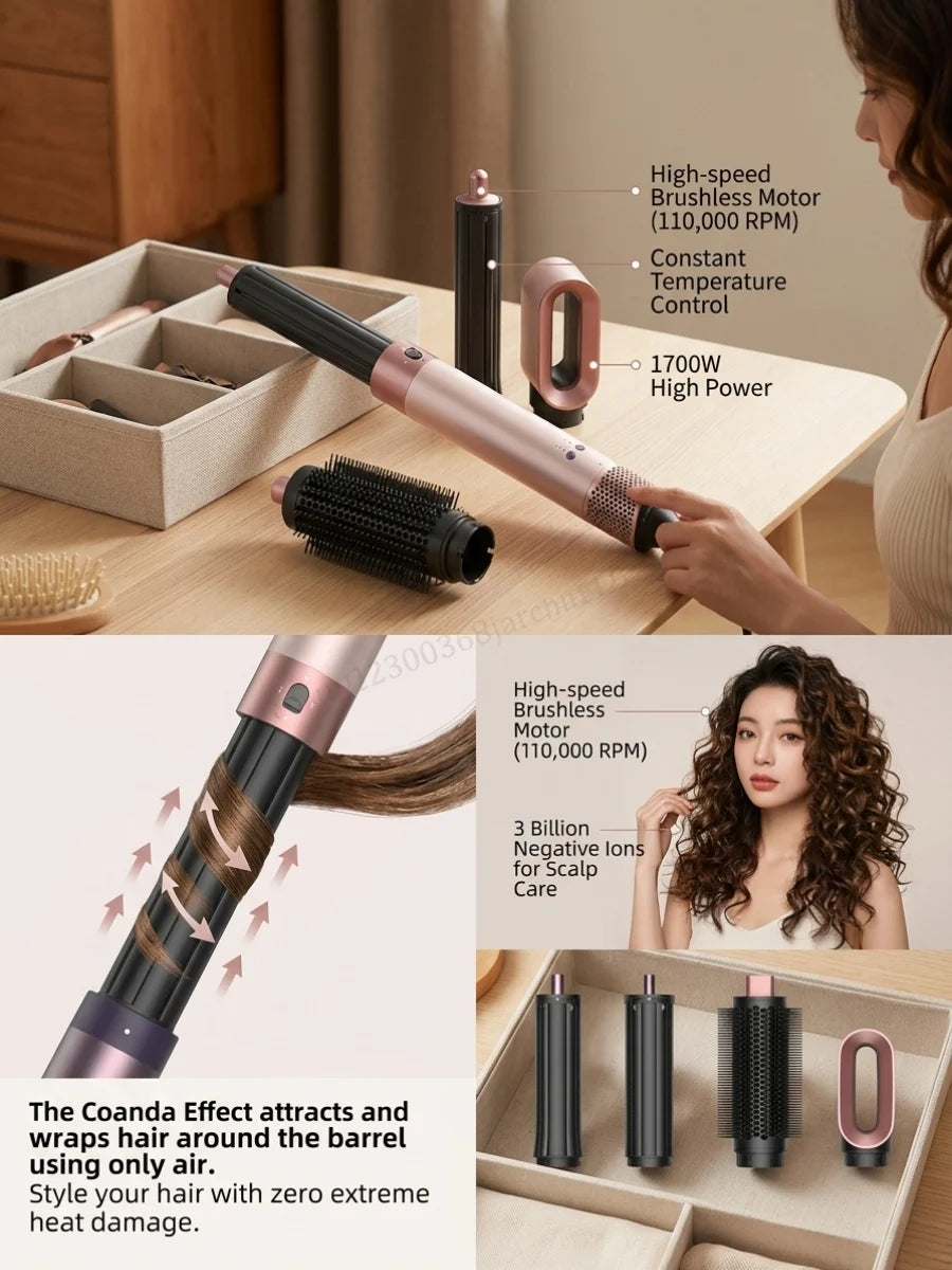1700W New 6-in-1 Hair Styler Hot Air Brush Multi-Functional Dry Straighten Curl Salon  Home Use Hair Styling Tool
